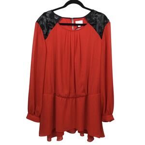 Bisou Bisou Peplum Elastic Waist Crochet Lace Pleated Round Neck Sheer Blouse 3X